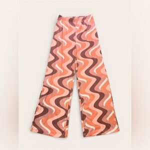 Princess Polly Women’s Pink Orange Brown White Wave Wide Leg Pants Size 4
